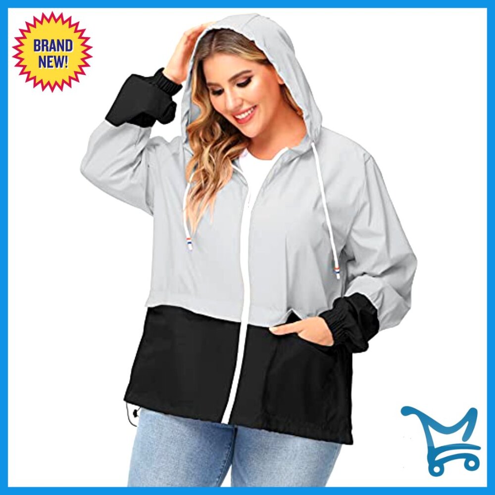 Plus Size Waterproof Rain Jacket Packable Hooded … - image 3